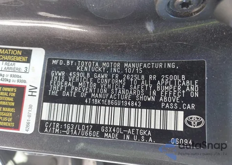 2016 Toyota Avalon Xle from USA, damaged, VIN 4T1BK1EB6GU194843